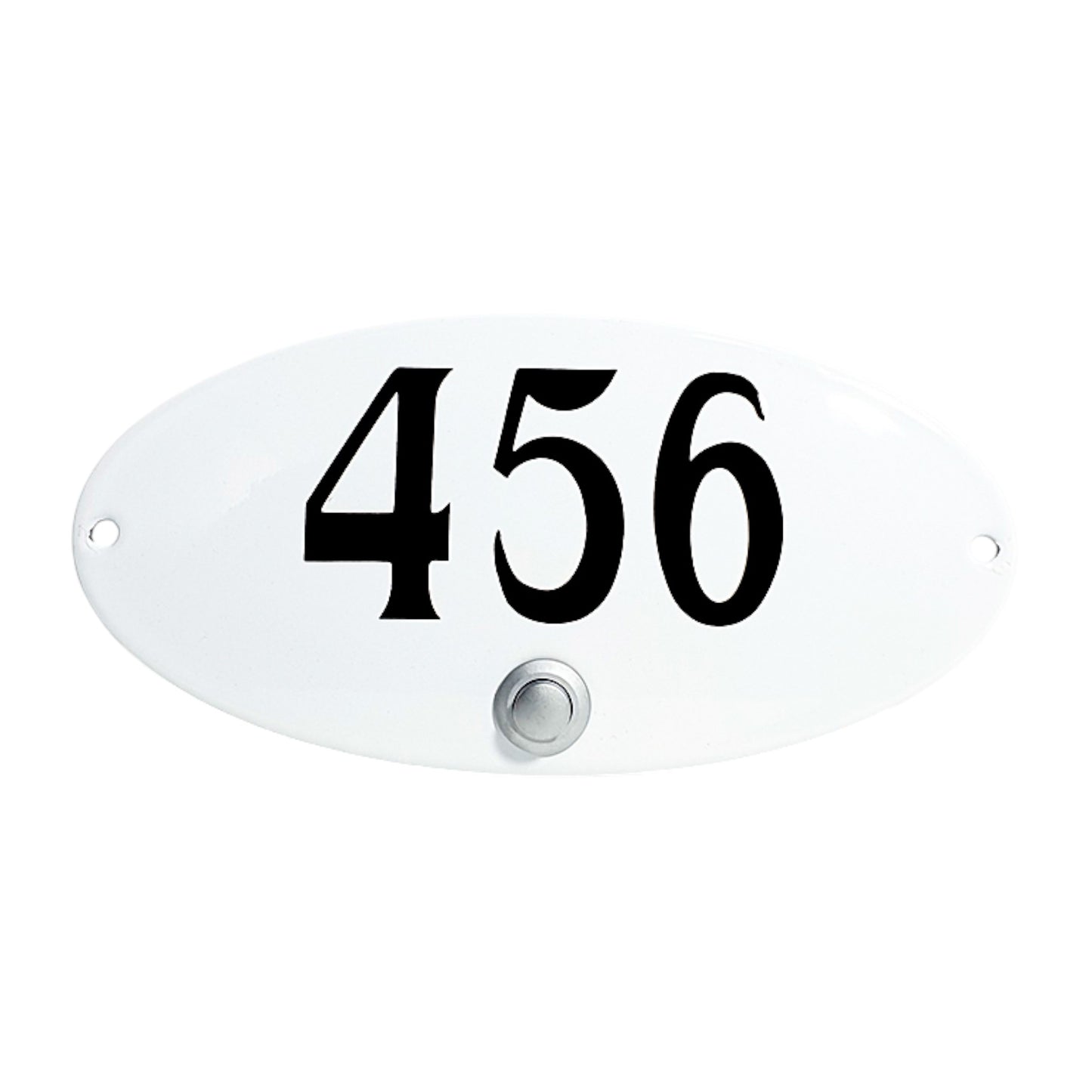 Oval shaped doorbell with convex house number