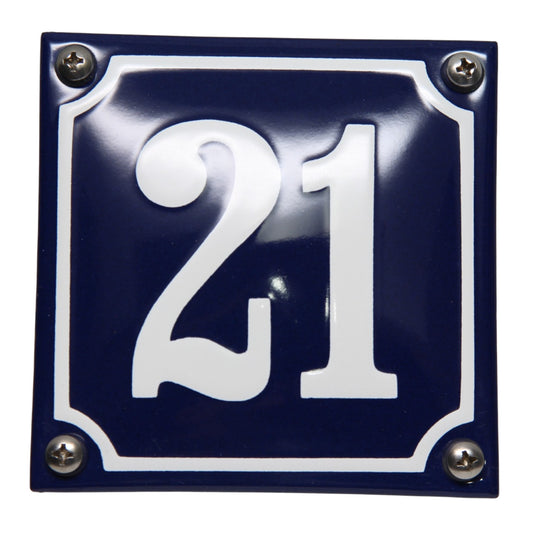 Hausnummer konvex mit Rahmen (blau/Weiss)