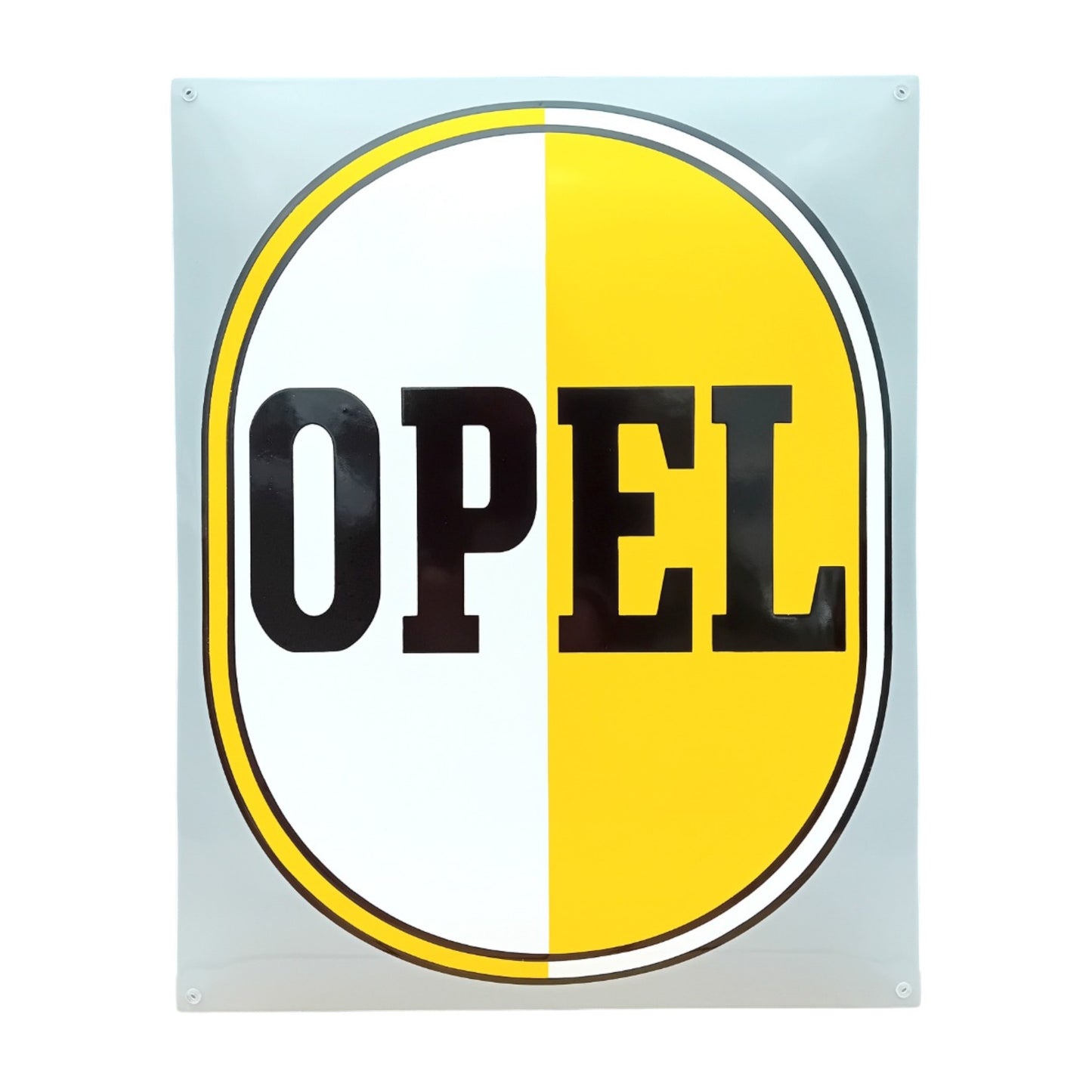 Opel weiss/gelb Emaille Schild Vintage – Retro Garage Werkstatt Deko