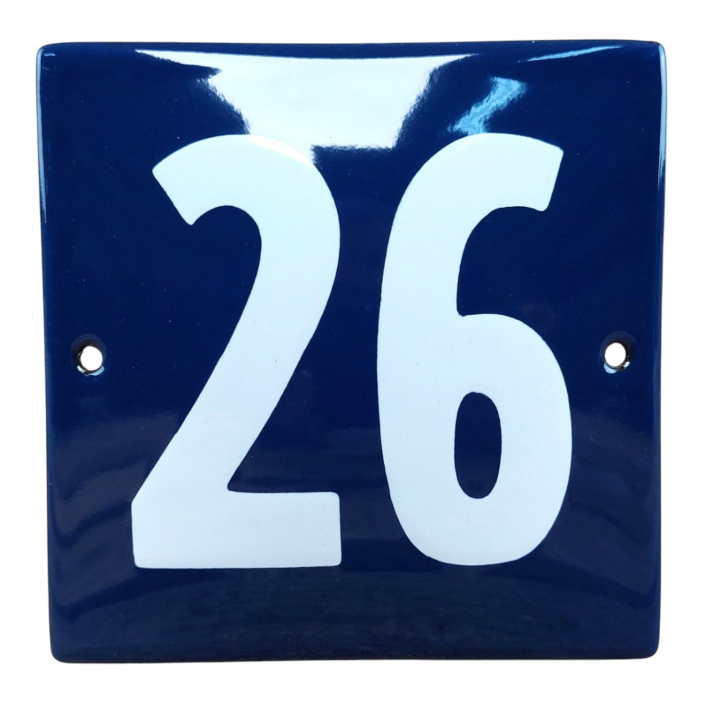 Emaille Hausnummer quadratisch in blau – wetterfest & langlebig
