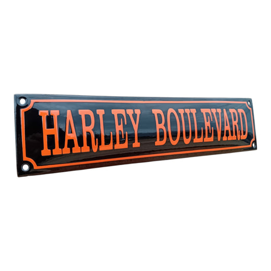 Harley Boulevard Orange Emaille Schild Vintage – Retro Garage Werkstatt Deko