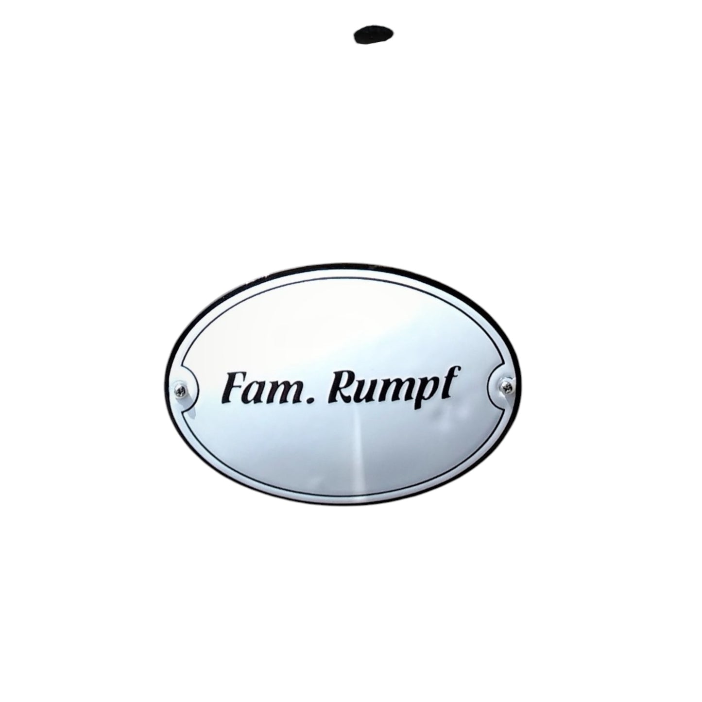 Curved nameplate with oval frame